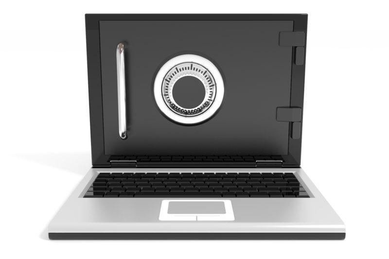 Closed laptop safe. Billede af computer med hængelås på.